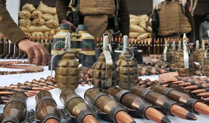 A cache of arms and ammunition recovered in Thoubal, Manipur
