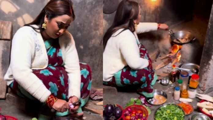 'Mike ke ticket kata di piya...' Rani Chatterjee cooked food on the stove, beauty of village captured on camera
